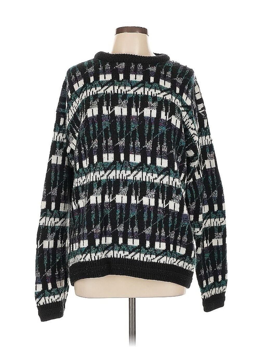 VTG Expressions International Abstract Pattern Striped Sweater 3D Coogi Style L
